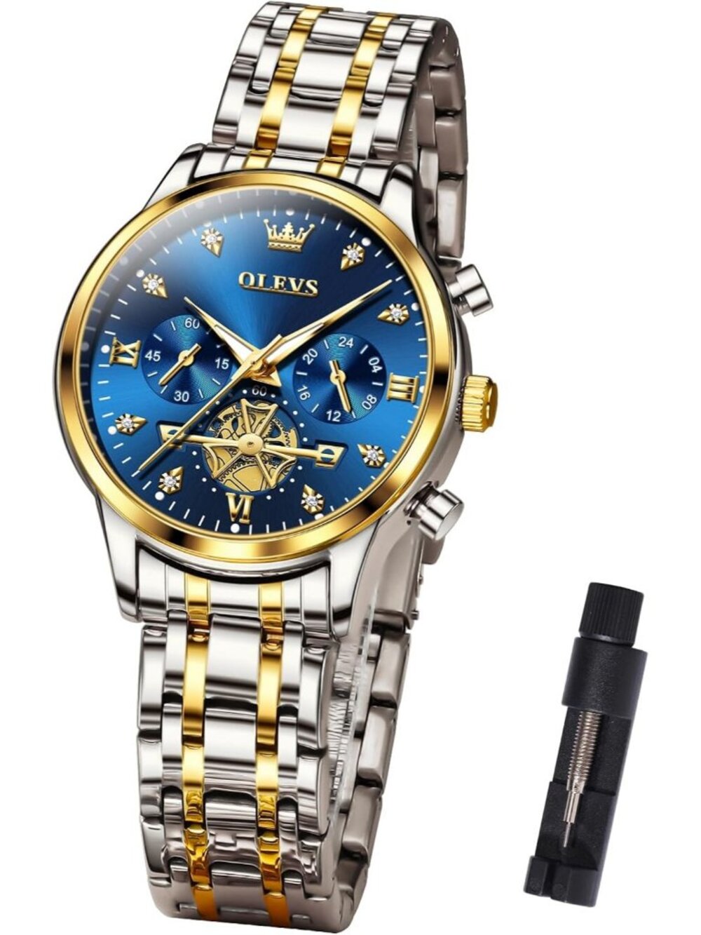 Women's Silver Blue Analog Quartz Stainless Steel Relog Mujer Waterproof Watch